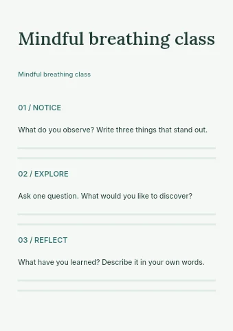Mindful breathing class worksheet template