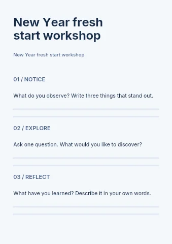 New Year fresh start workshop worksheet template