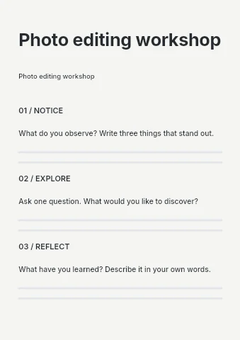 Photo editing workshop worksheet template