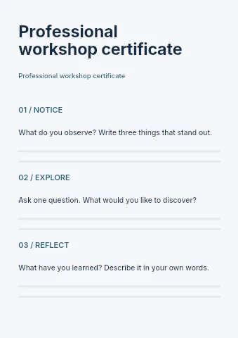 Professional workshop certificate worksheet template