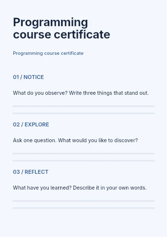 Programming course certificate worksheet template