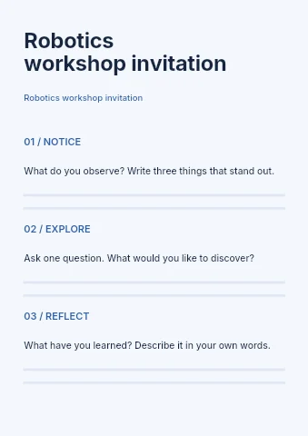 Robotics workshop invitation worksheet template