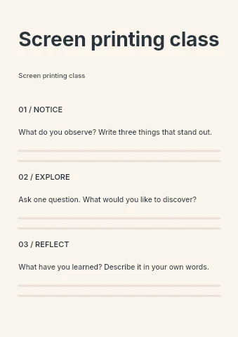 Screen printing class worksheet template