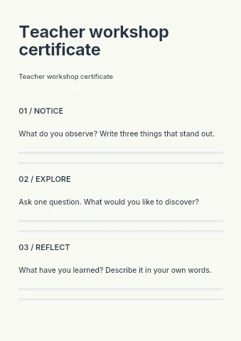 Teacher workshop certificate worksheet template