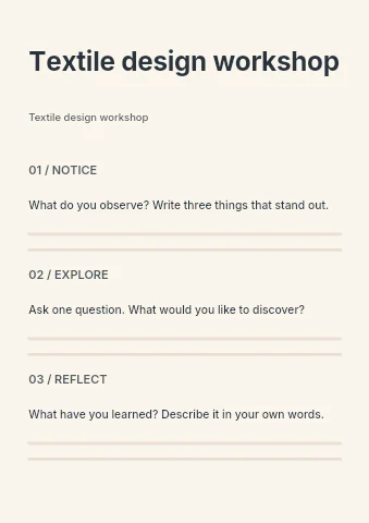 Textile design workshop worksheet template