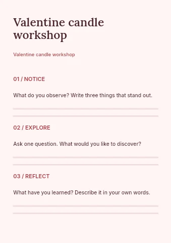 Valentine candle workshop worksheet template