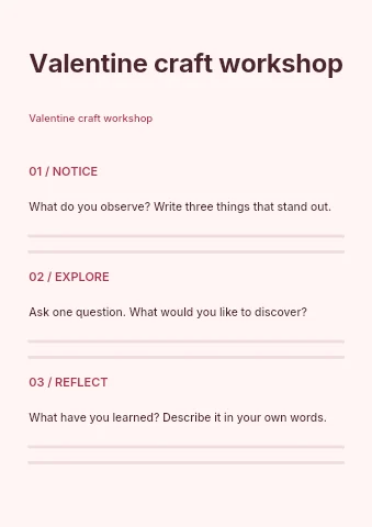 Valentine craft workshop worksheet template