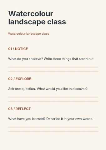 Watercolour landscape class worksheet template