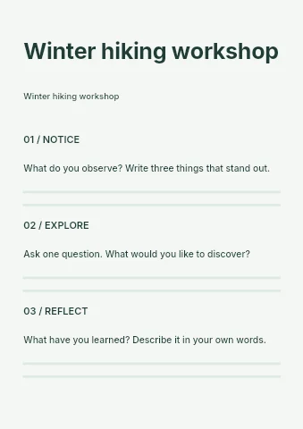 Winter hiking workshop worksheet template