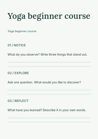 Yoga beginner course worksheet template