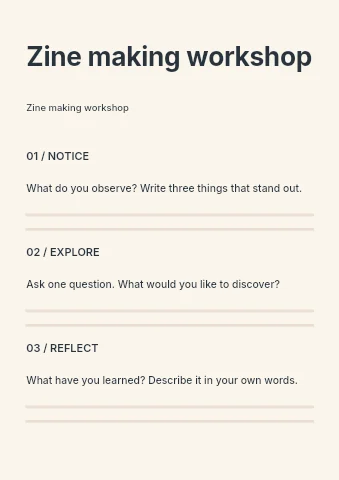Zine making workshop worksheet template