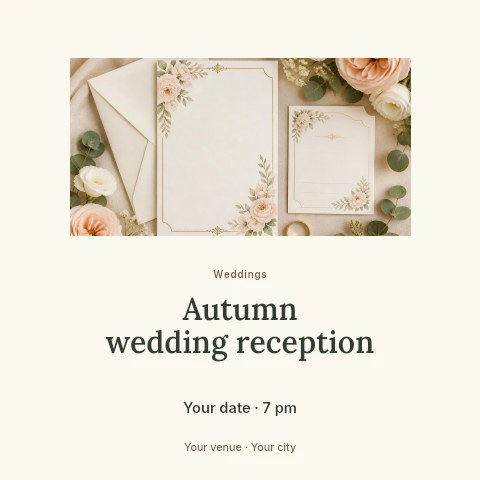 Autumn wedding reception social media post template