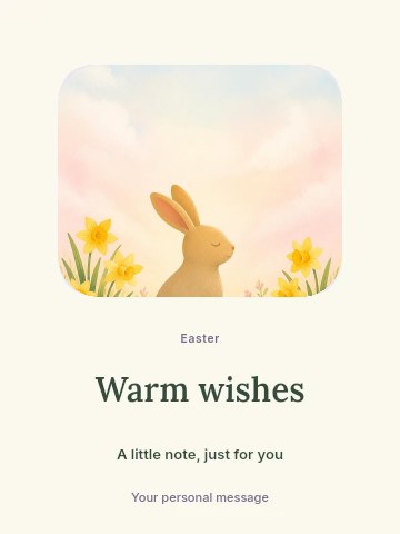 Calm bunny among spring flowers in Spring greetings greeting card template