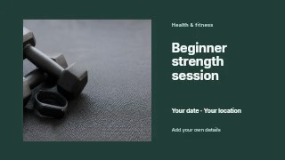 Beginner strength session youtube thumbnail template · Horizontal photo dialogue