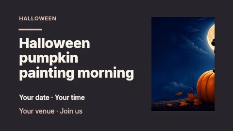 black cat sitting on pumpkin under full moon in Halloween pumpkin painting morning presentation cover · Horizontal photo dialogue