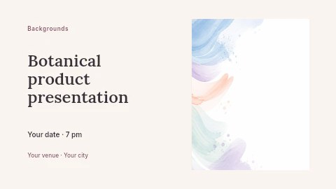 Soft watercolor abstract waves background in Botanical product presentation presentation cover template
