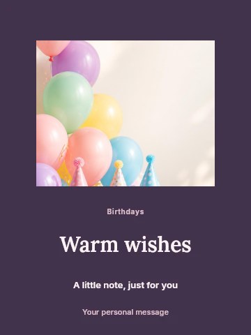Pastel birthday party decorations with balloons in Birthday garden party greeting card template