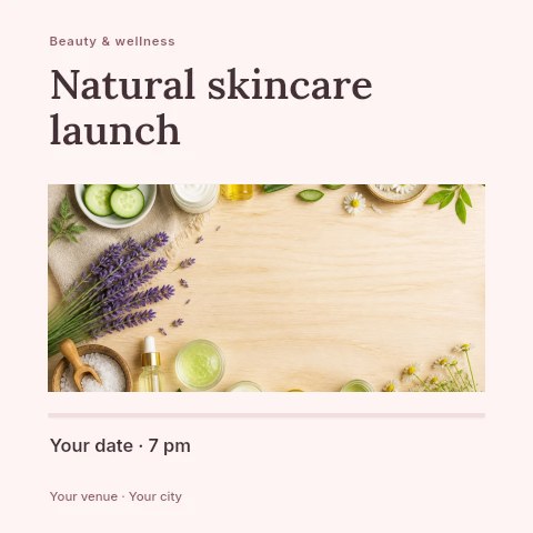 Natural beauty and skincare ingredients flatlay in Natural skincare launch social media post template