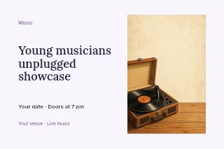 Young musicians unplugged showcase postcard template · Horizontal photo dialogue