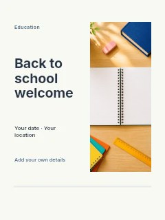 Open notebook with colorful school supplies in Back to school welcome · Split portrait
