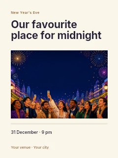 New Year’s Eve at home photo layout poster template · Title & photograph