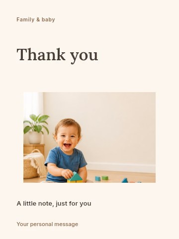 Toddler playing with colorful wooden blocks in Family portrait day greeting card template