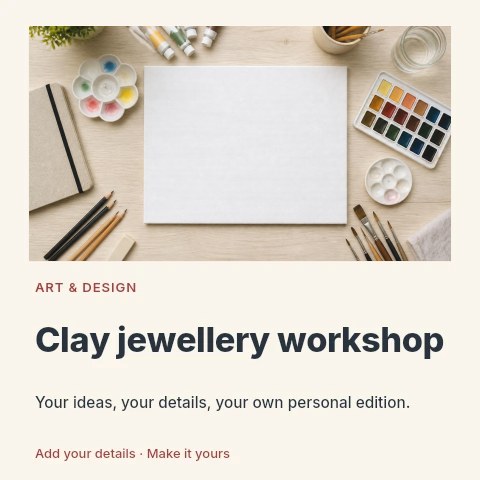 Clay jewellery workshop social media post template