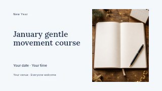 January gentle movement course presentation cover template · Horizontal photo dialogue