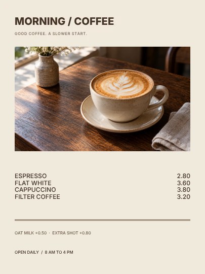 Coffee cafe · Editorial menu template