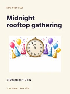 Midnight rooftop gathering poster template · Modern programme