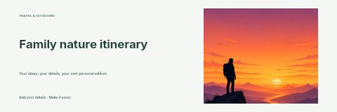 Hiker Silhouette at Sunset on Mountain Peak in Family nature itinerary banner template