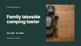 Family lakeside camping taster presentation cover template · Horizontal photo dialogue