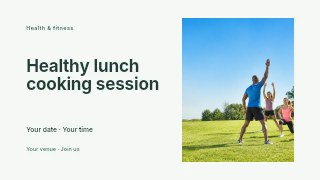 Healthy lunch cooking session presentation cover template · Horizontal photo dialogue