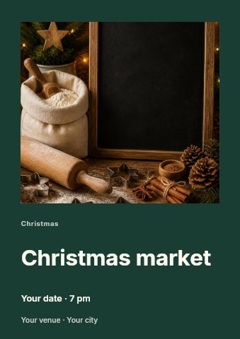 Christmas baking setup with chalkboard in Christmas market flyer template