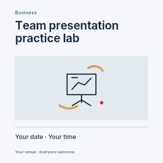 Business presentation board · Duotone in Team presentation practice lab social media post · Title & photograph