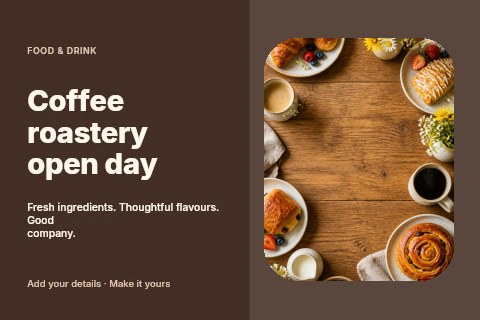 Coffee roastery open day postcard template