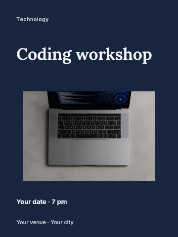Top view of laptop coding interface in Coding workshop poster template