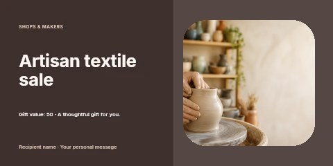Crafting a ceramic pot on pottery wheel in Artisan textile sale gift voucher template