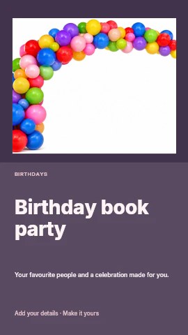 colorful balloon arch decoration in Birthday book party instagram story template