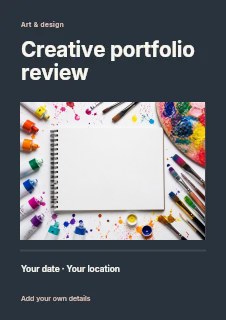 Creative portfolio review flyer template · Title & photograph