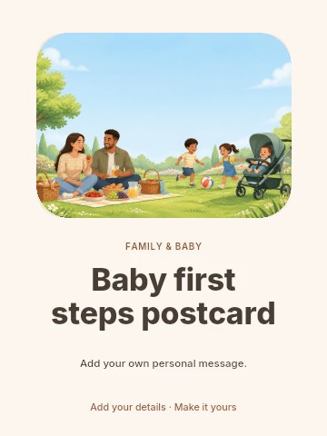 Baby first steps postcard greeting card template