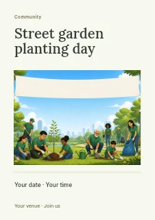 Street garden planting day flyer template · Title & photograph