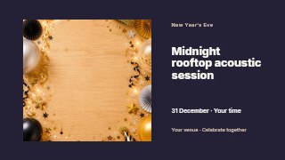 Midnight rooftop acoustic session presentation cover template · Horizontal photo dialogue