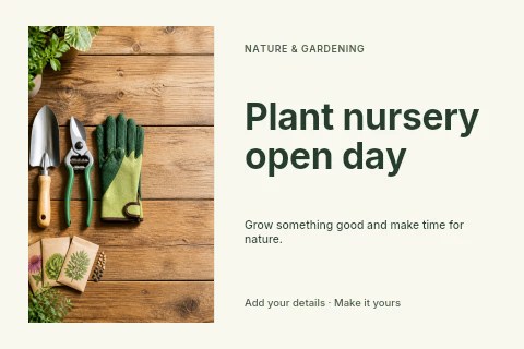 Plant nursery open day postcard template