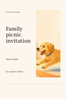 Toddler playing with dog indoors in Family picnic invitation · Split portrait