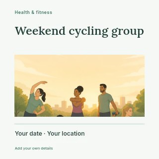 Group stretching exercises outdoors at sunset in Weekend cycling group · Title & photograph