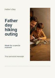 Father and son building model airplane in Father Day hiking outing · Split portrait