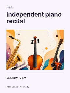 Independent piano recital greeting card template · Title & photograph