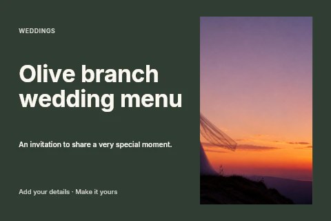 Olive branch wedding menu postcard template