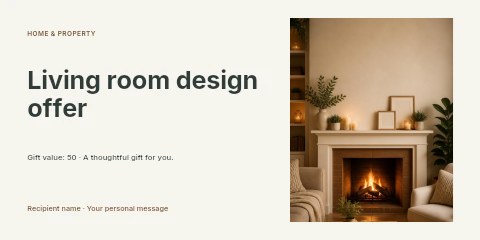 Living room design offer gift voucher template